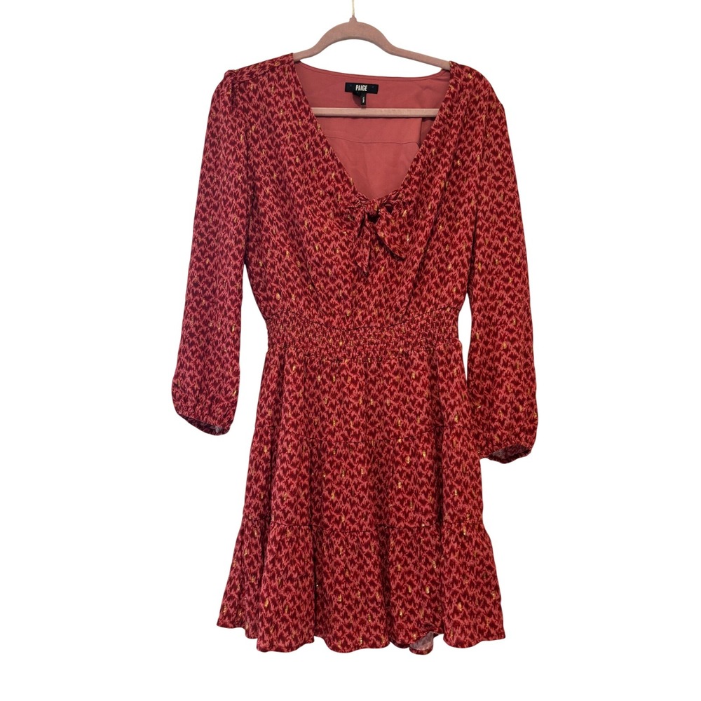 Paige dress sz S V neck long‎ sleeve burgundy knee length dress ruffle hem J